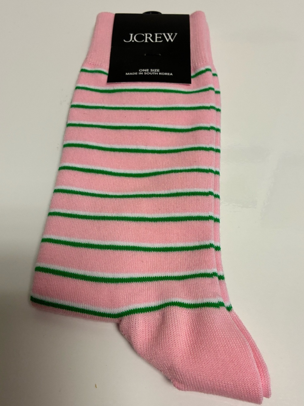 J. Crew Pink Crew Socks with Green Stripes